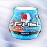 stretched Tub of g fuel that looks like it has a big belly
