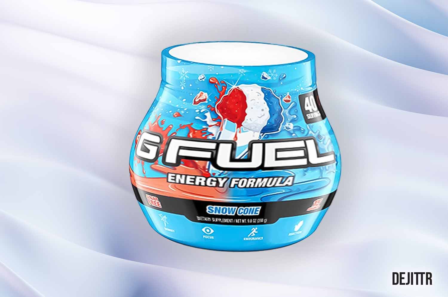 stretched Tub of g fuel that looks like it has a big belly